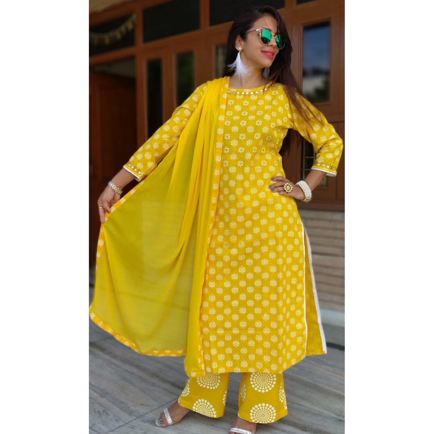 Yellow kurti pant with dupatta