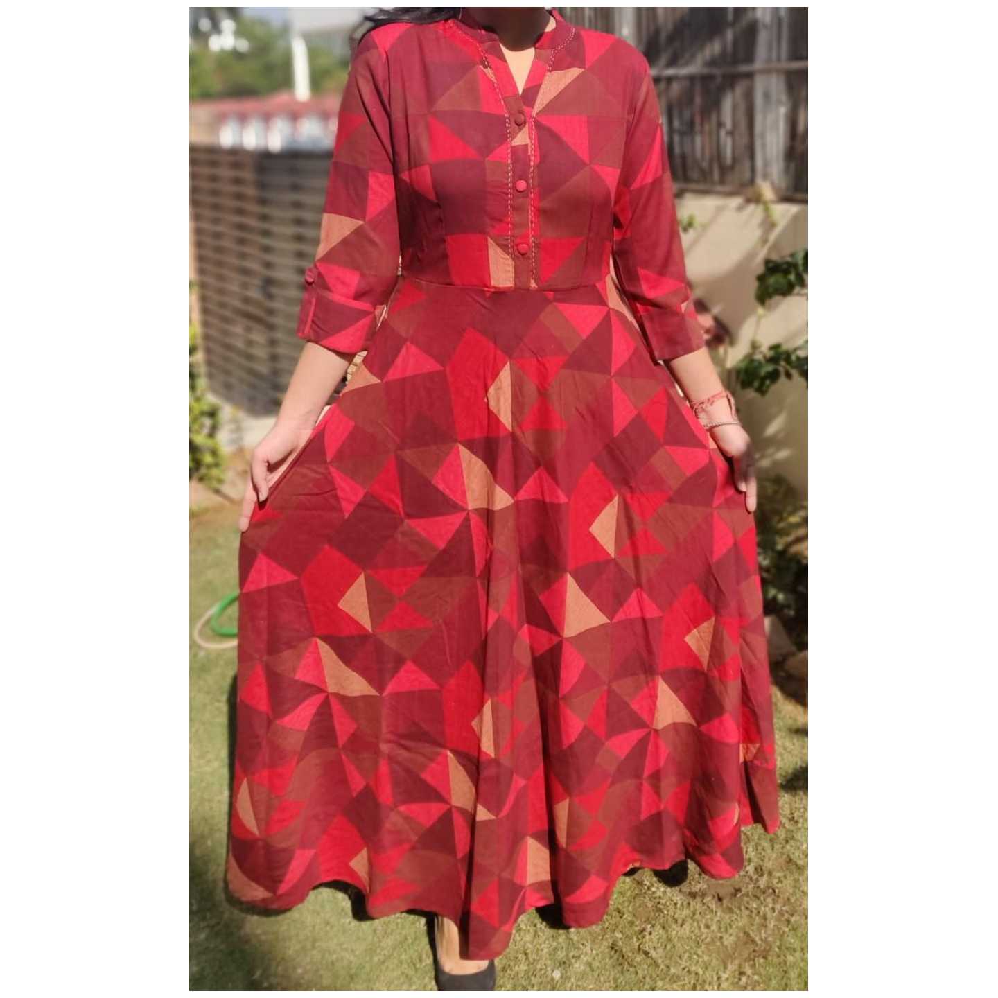 Red rayon printed gown