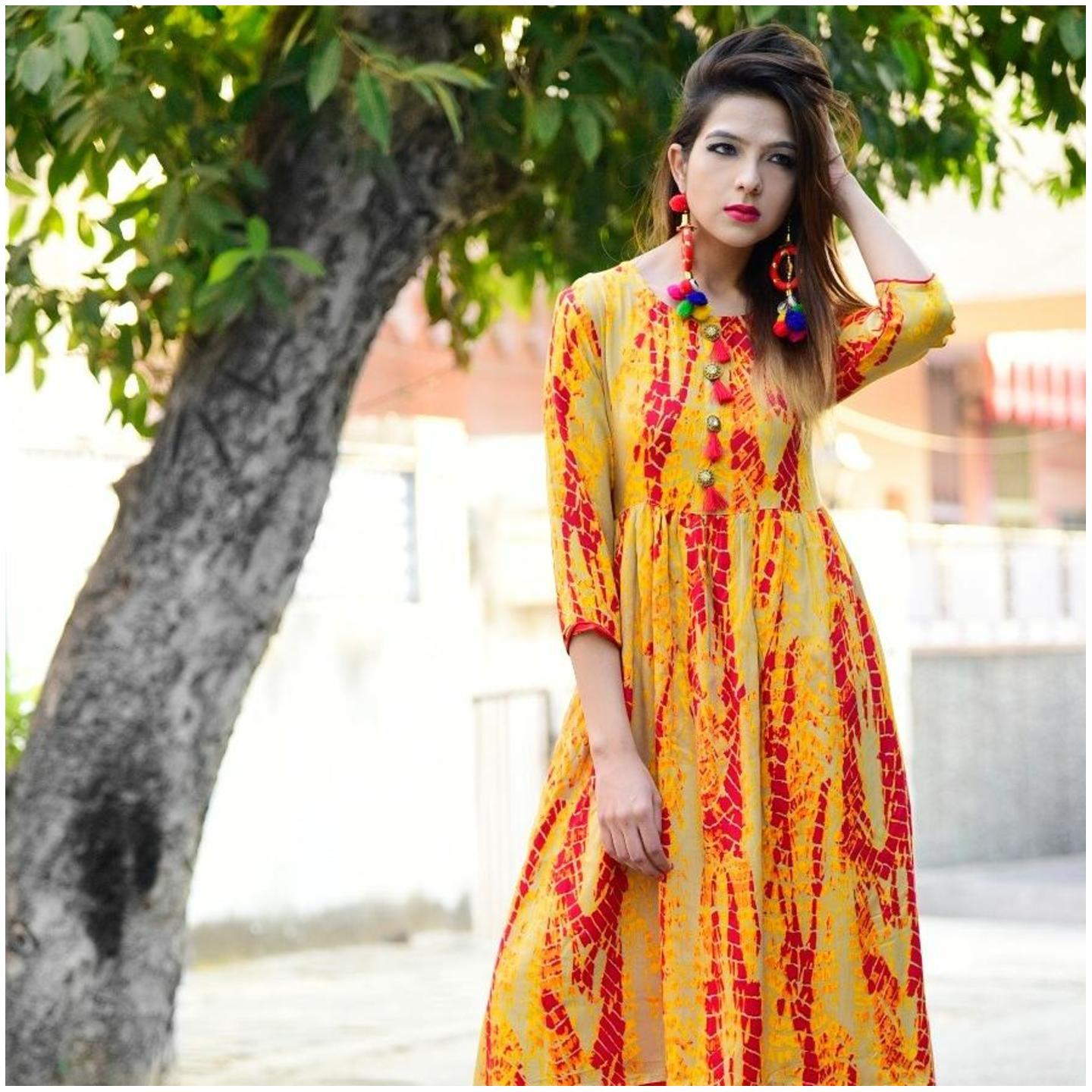 Yellow rayon printed dress