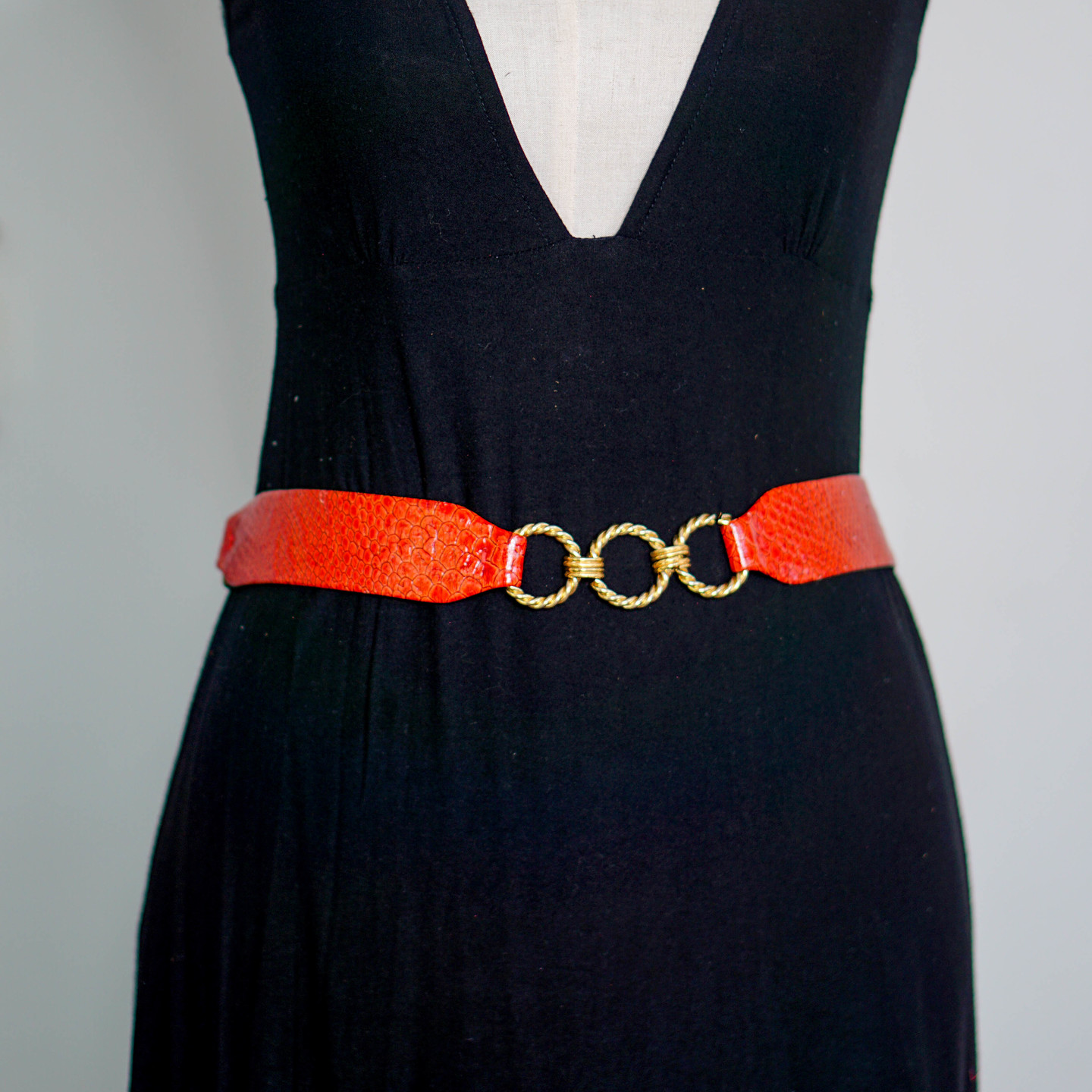 Vintage MM Red Leather Gold Chain Belt