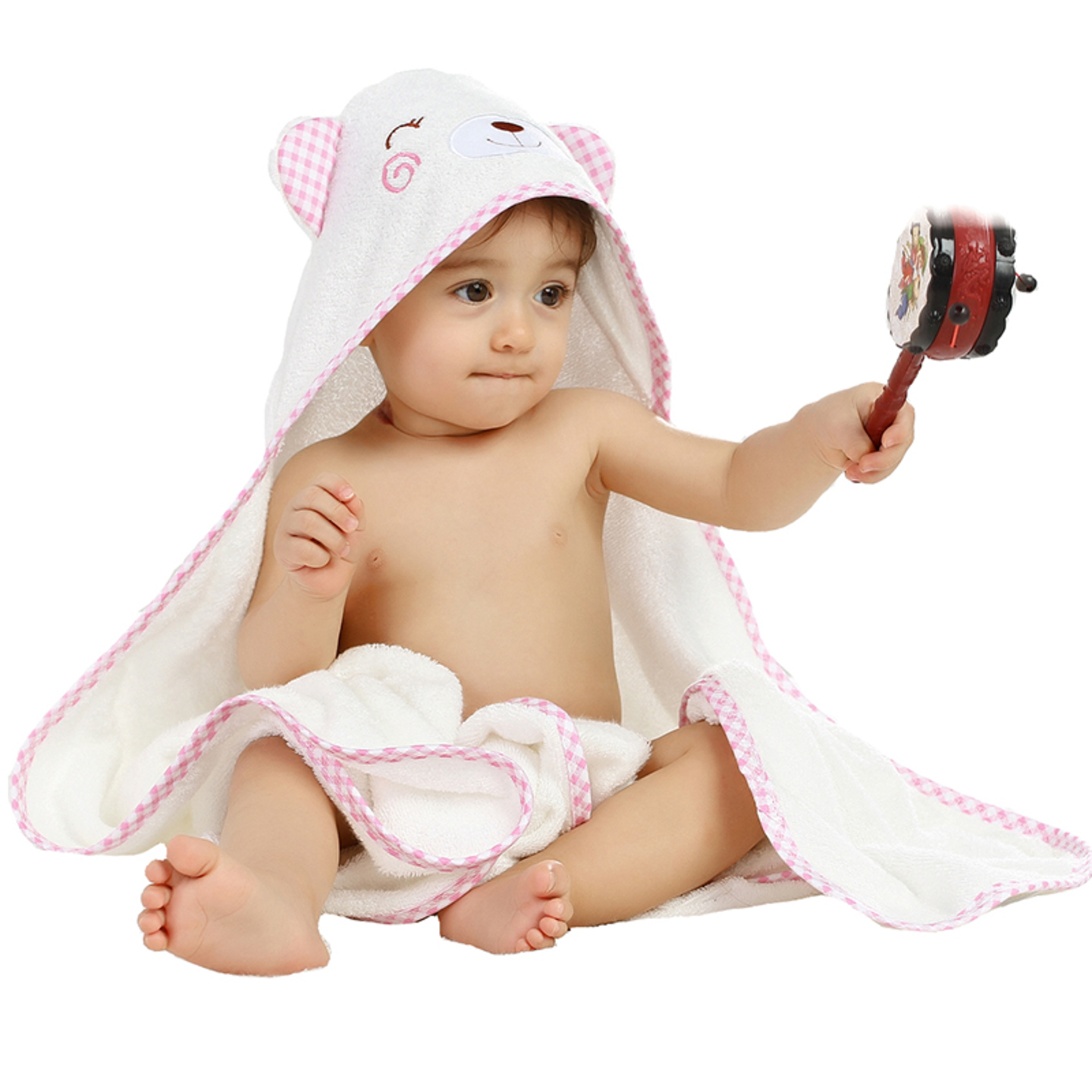 Organic Bamboo Hooded Towel - Pink Shy Bear