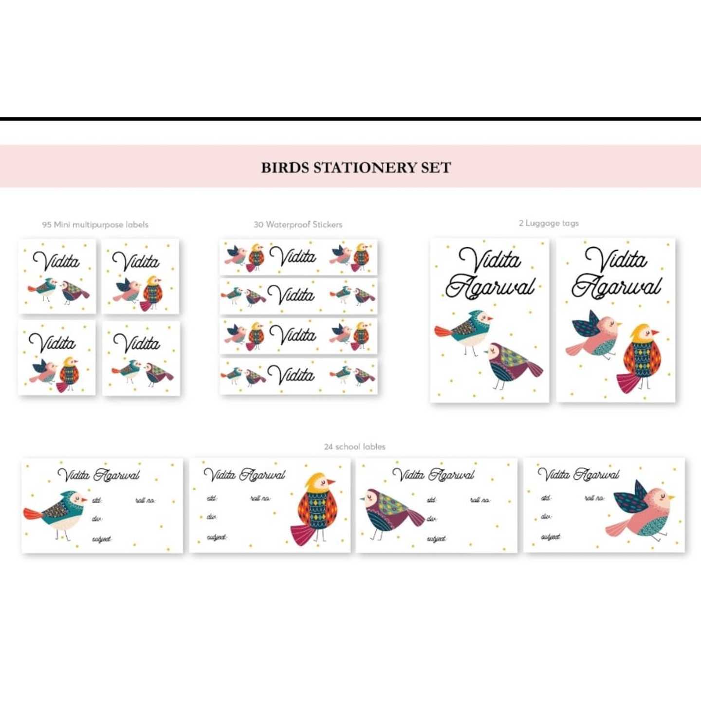 Personalised Labels Stationary Set - Birds Theme