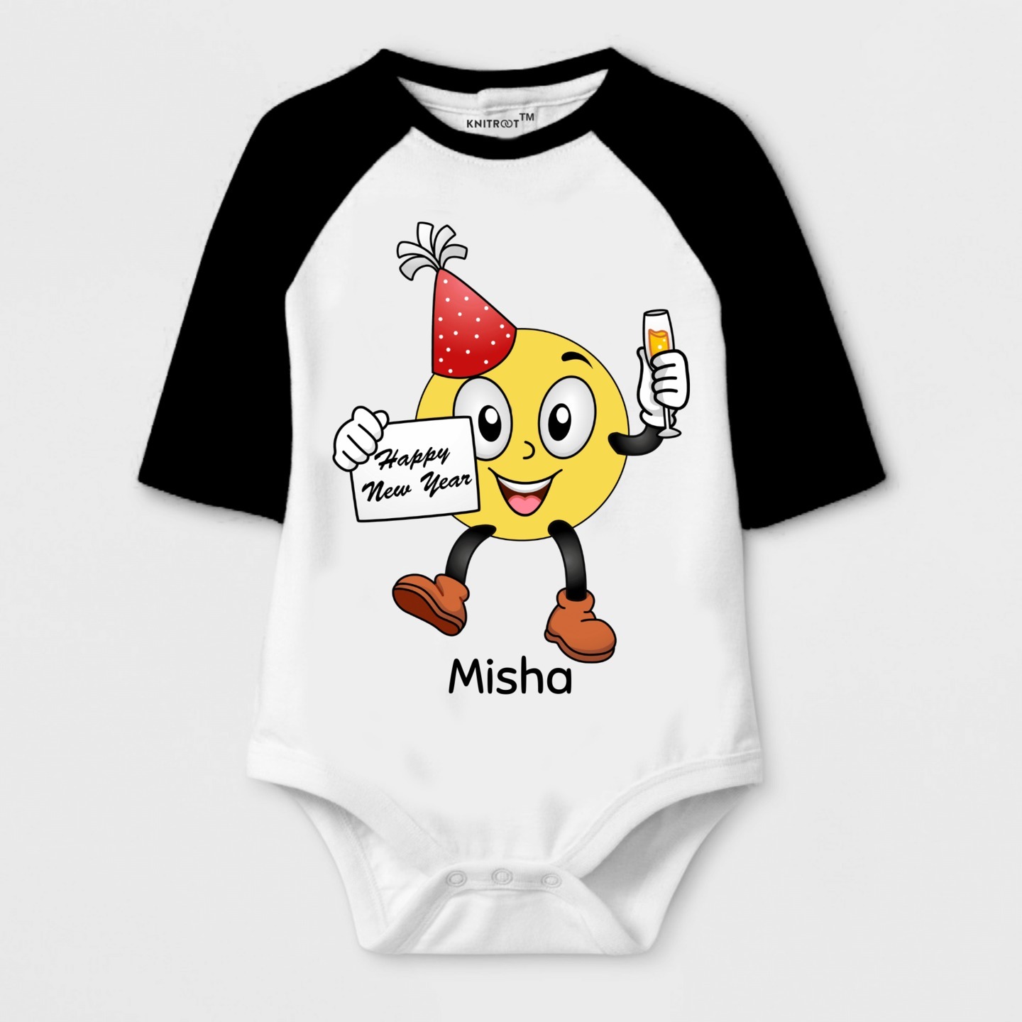 New Year Special Happy New Year Cartoon Print Baby Romper
