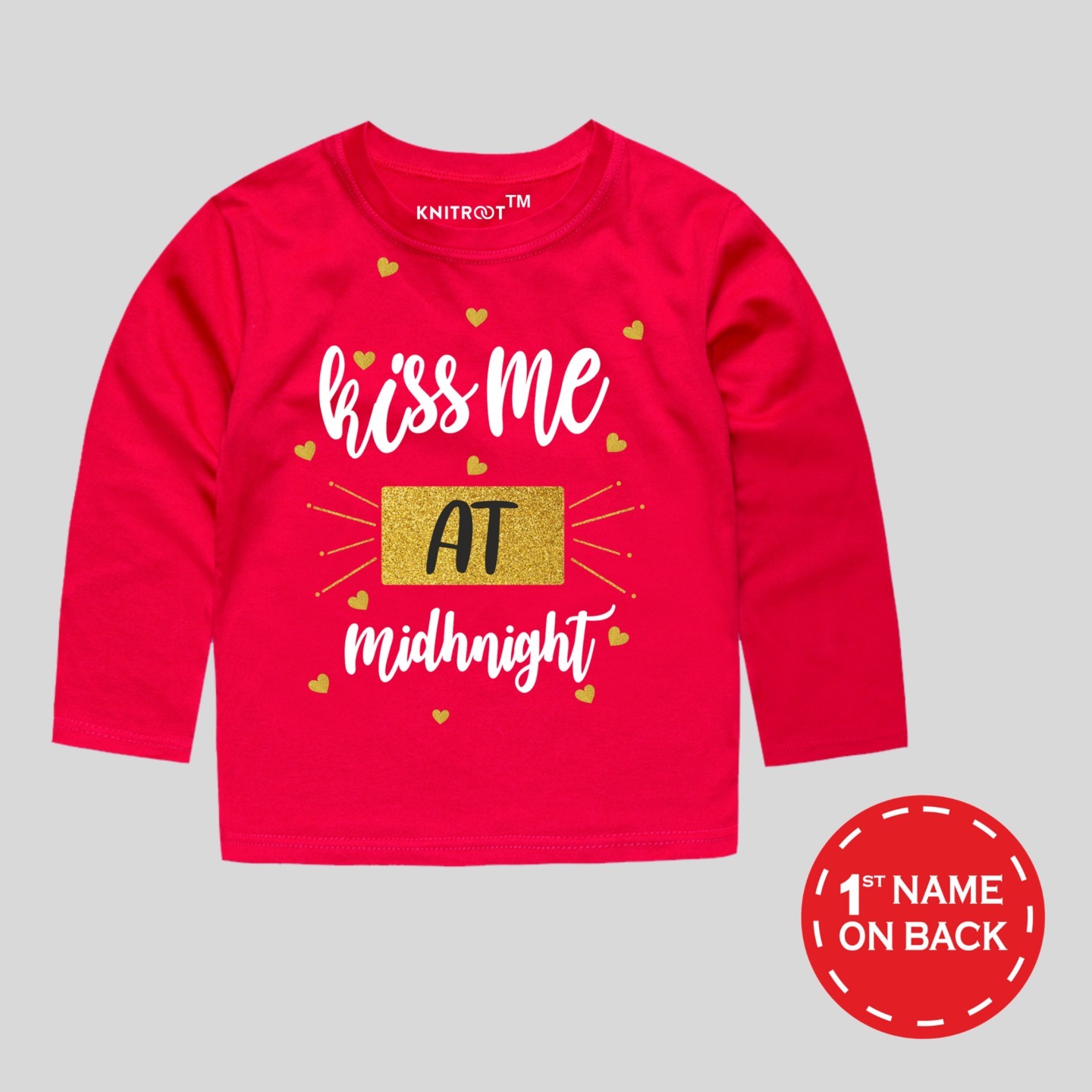 New Year Special Kiss Me at Midnight Glitter Gold Print Kids T-Shirts