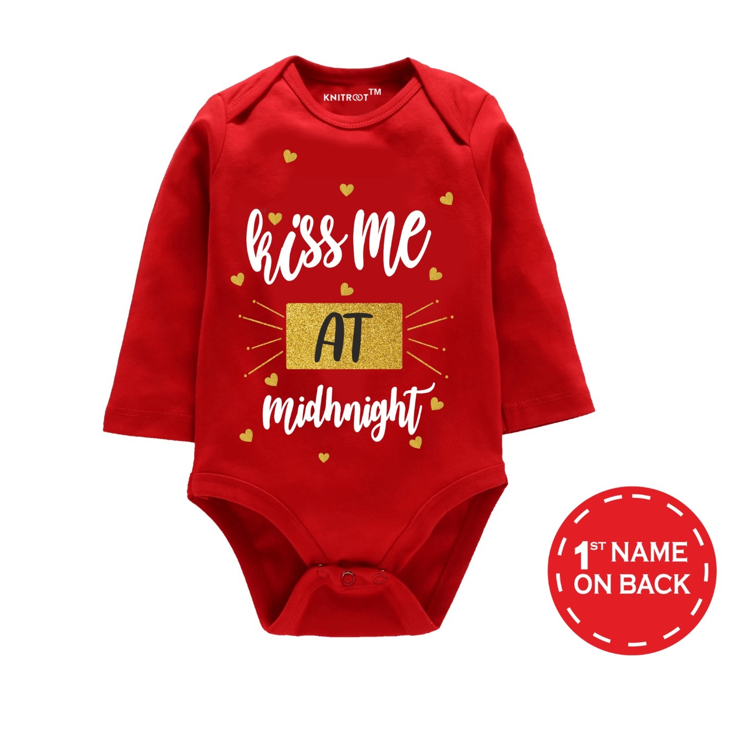 Christmas New Year Special Kiss Me At Midnight Glitter Gold Print Baby Romper