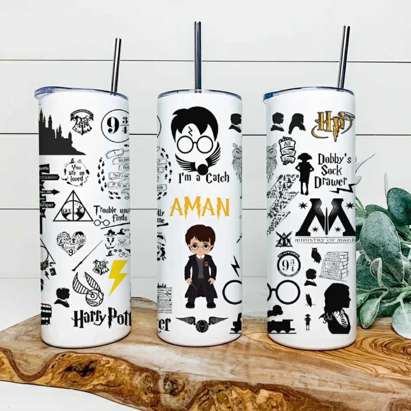 Personalised Stainless Steel Skinny Tumbler - Harry Potter