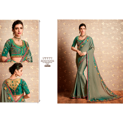 Party Wear Vichitra Slik Fabric Jari Thread Embroidered Work With Stone hand Work and Readymade less