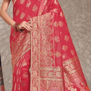 Pink Jari And Meenakari Dola Silk Sarees Along With Matching Blouse.