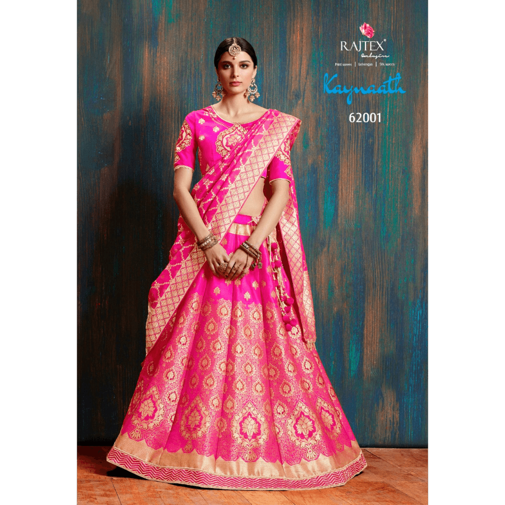 Pure Banarasi Silk Lehenga  With Embroidery Heavy Border & Latkan + Rani Colour