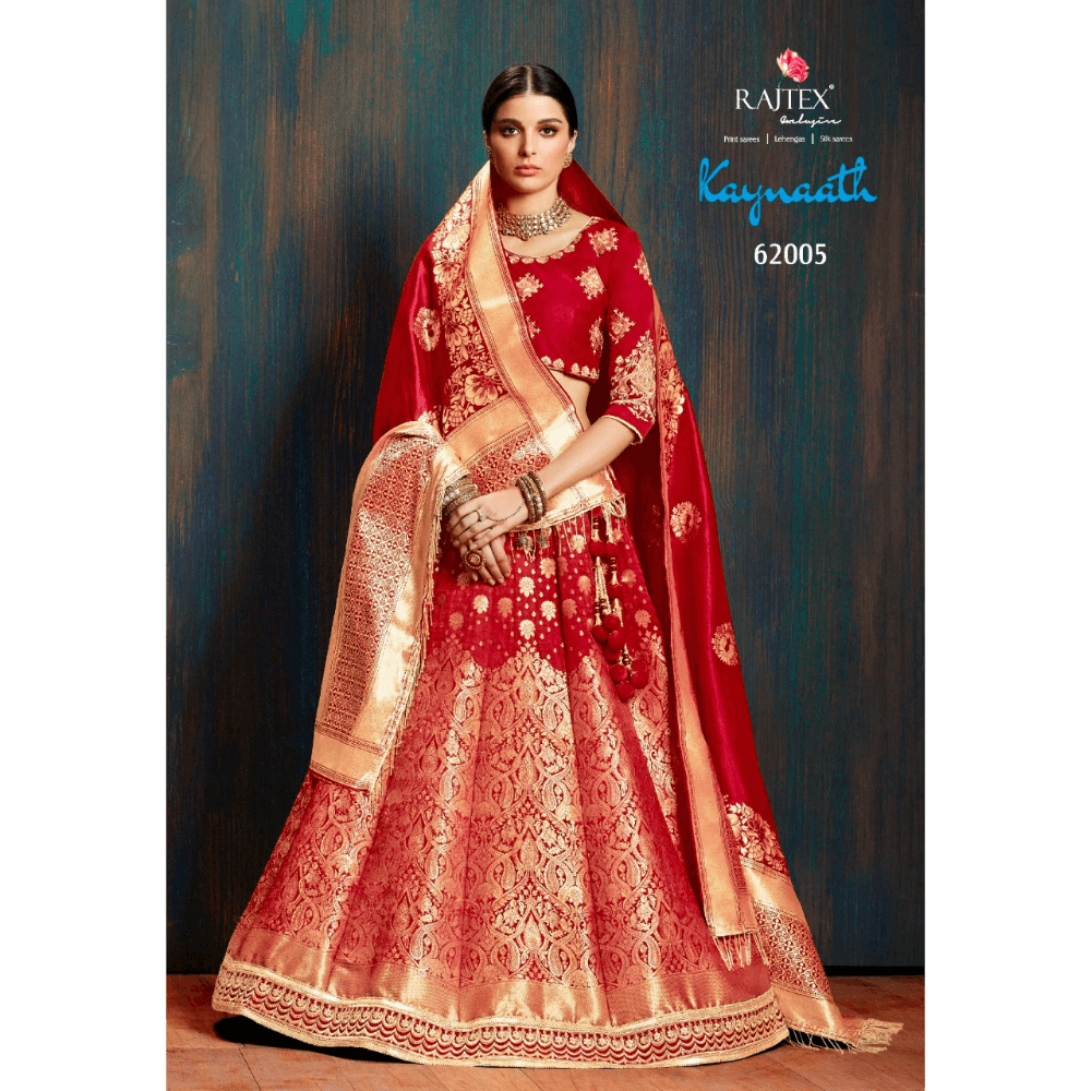 Pure Banarasi Silk Lehenga  With Embroidery Heavy Border & Latkan + Red