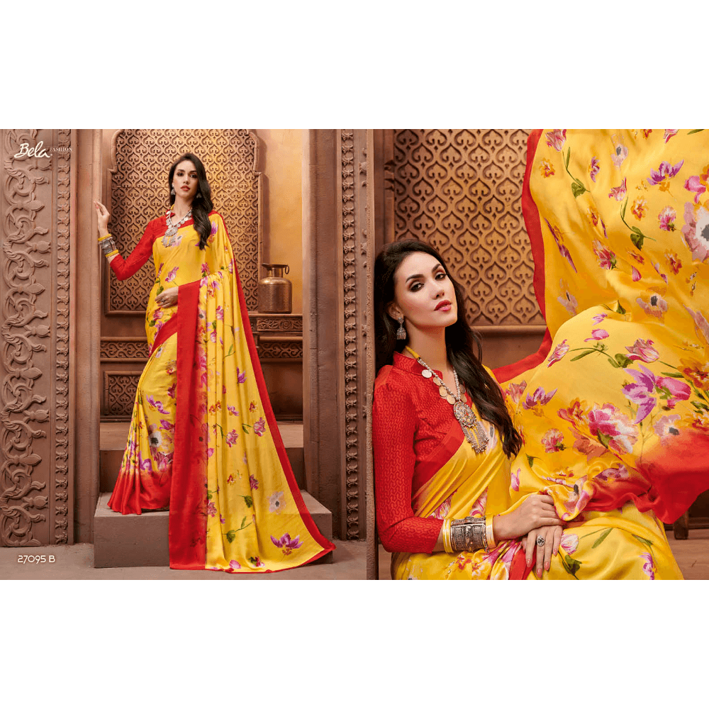 Beautiful Printed Multy Coloured Crepe Silk Sarees 