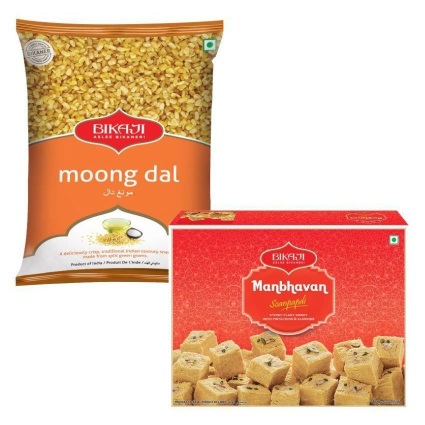 Bikaji Foods Moong Dal 400gm and Manbhawan Soan Papdi 450gms Combo