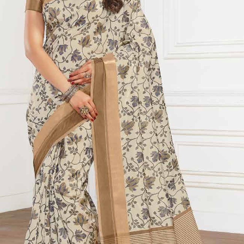 Beautiful Printed Cotton Silk Sarees With Zari Work Border