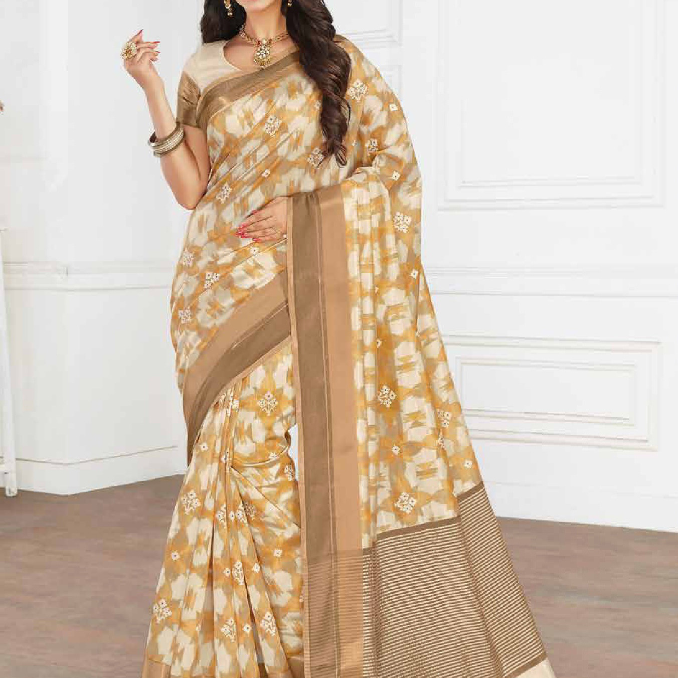 Beautiful Printed Cotton Silk Sarees With Zari Work Border