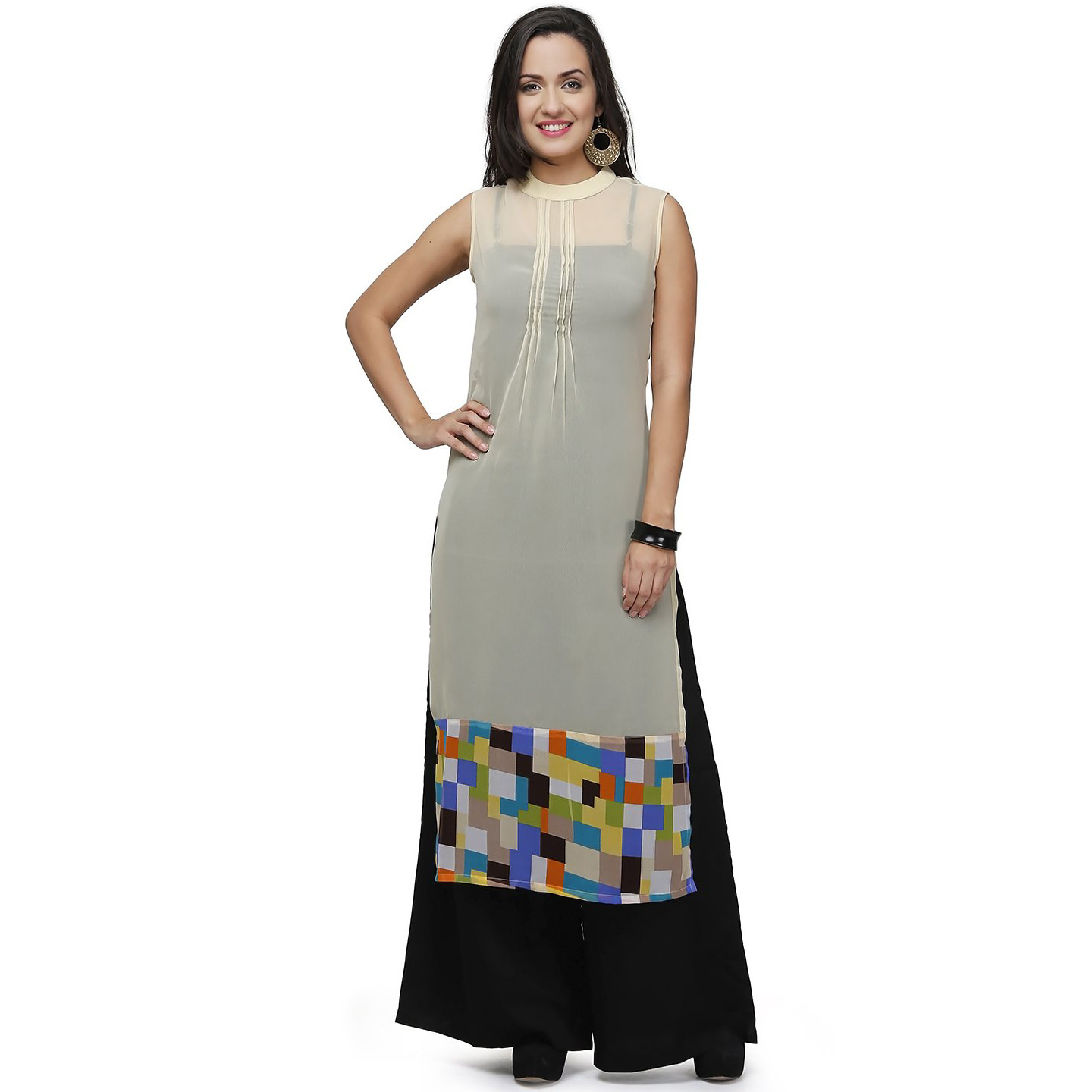 Kartiklifestyle Designer Kurti Fabric Premium Georgette and Inner Heavy American Crepe Stitched Kurtis.