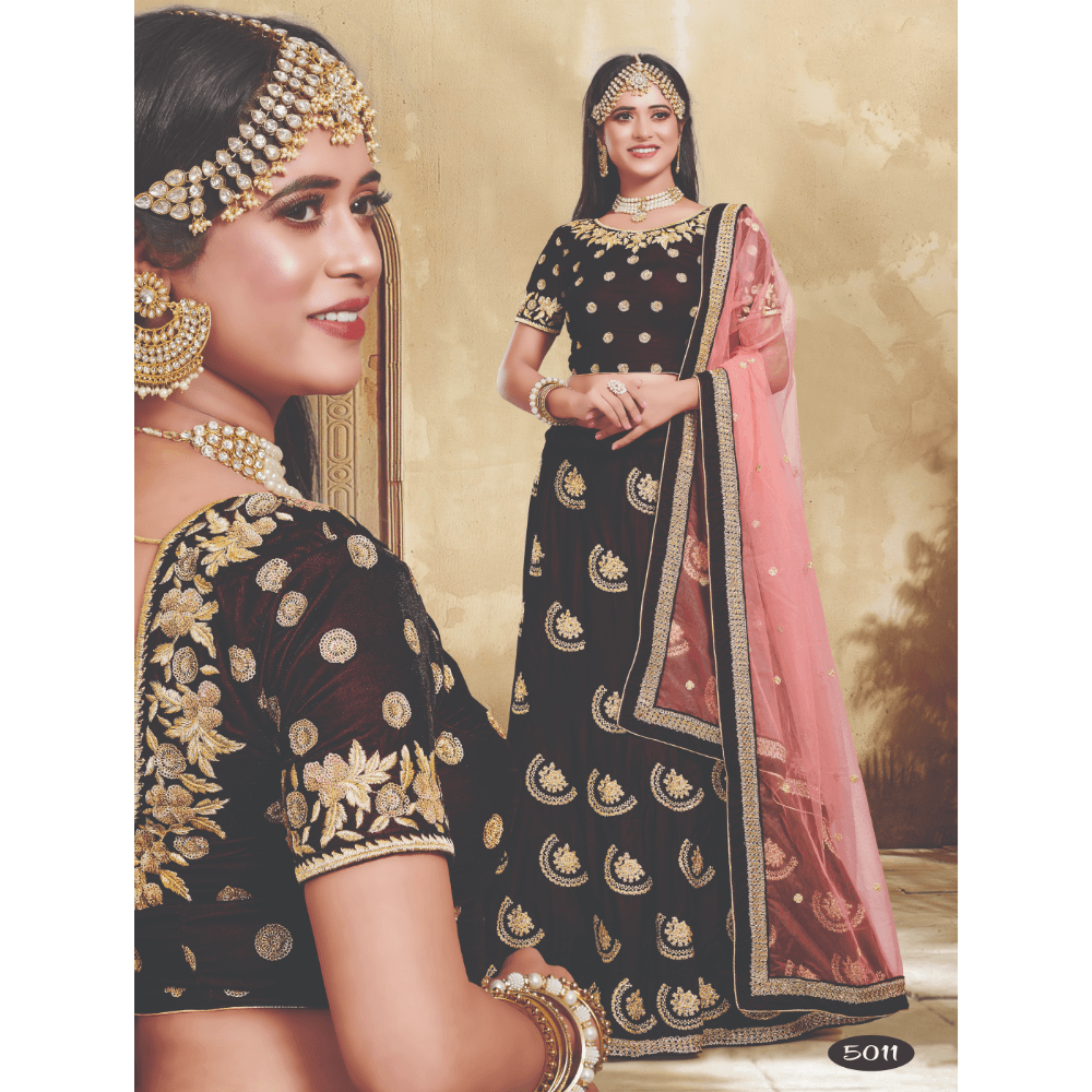 Designer Velvet Heavy Embroidered Indian Bride Wedding Collection Party Wear Lehengas