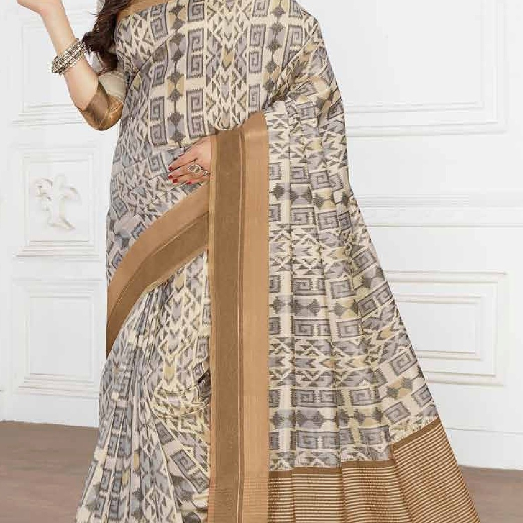 Beautiful Printed Cotton Silk Sarees With Zari Work Border