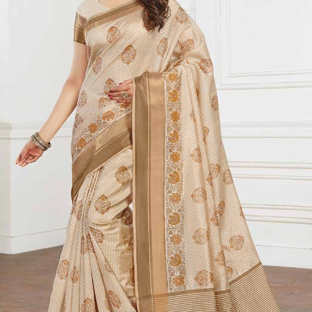 Beautiful Printed Cotton Silk Sarees With Zari Work Border