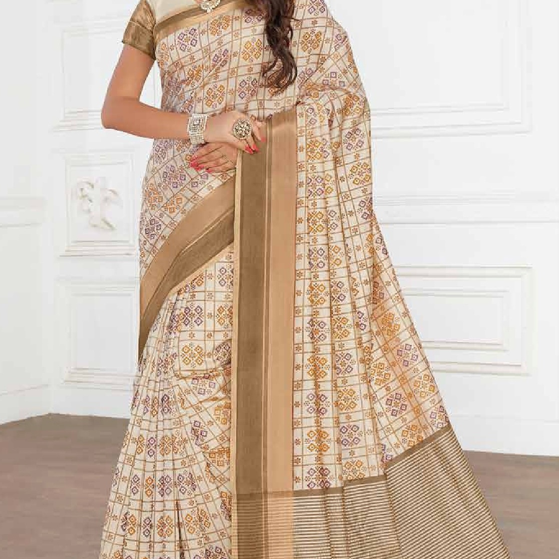 Beautiful Printed Cotton Silk Sarees With Zari Work Border