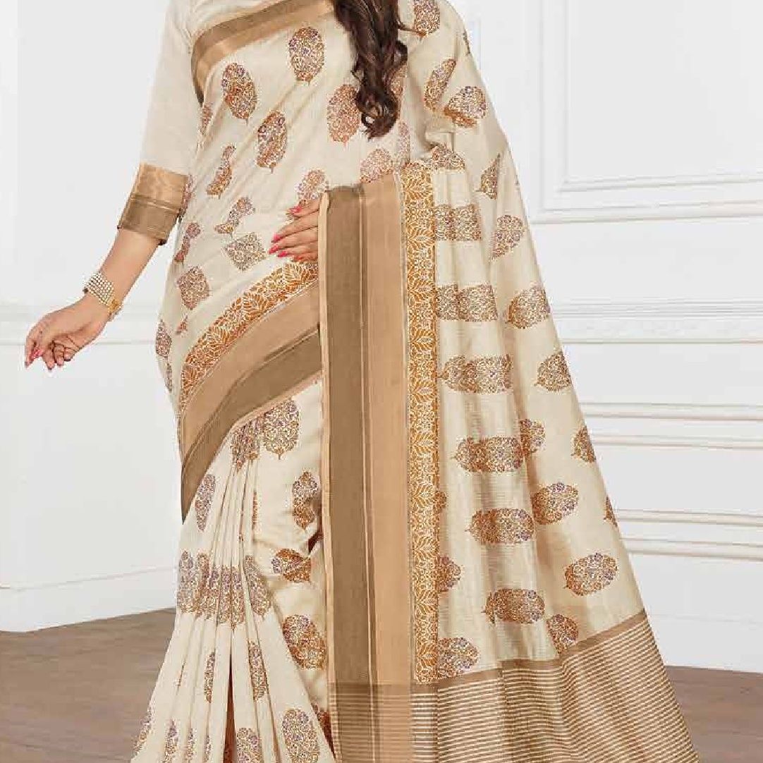 Beautiful Printed Cotton Silk Sarees With Zari Work Border