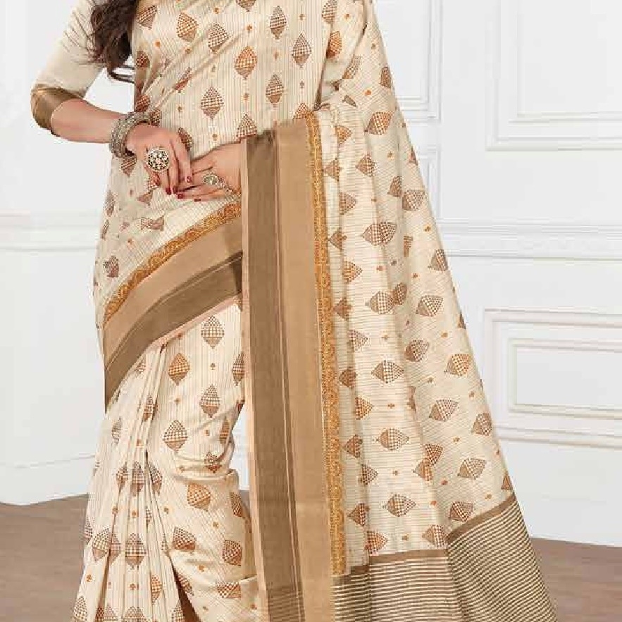 Beautiful Printed Cotton Silk Sarees With Zari Work Border