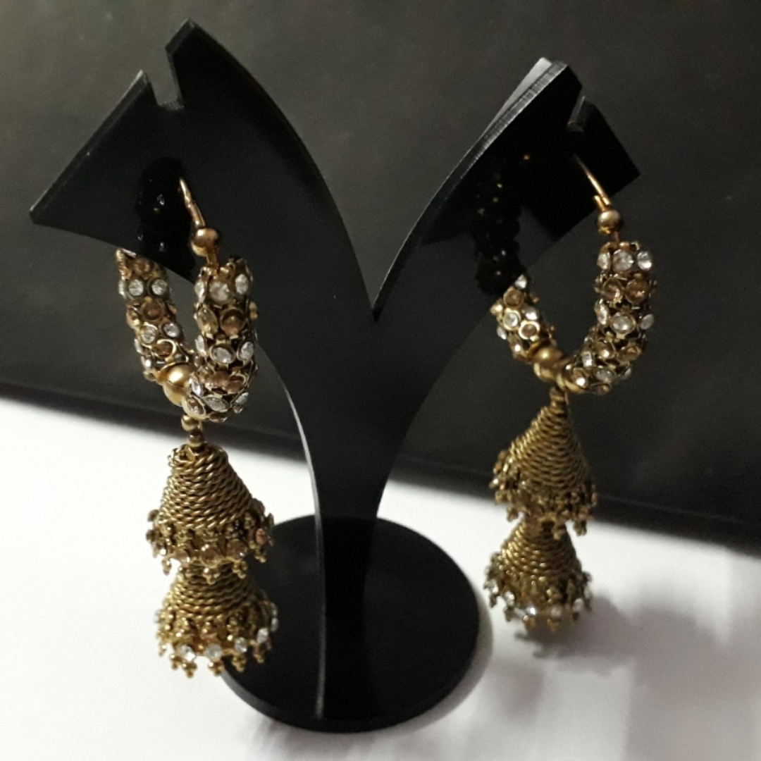 Oxidised Gold Bali Style double Jhumki Earrings for Women