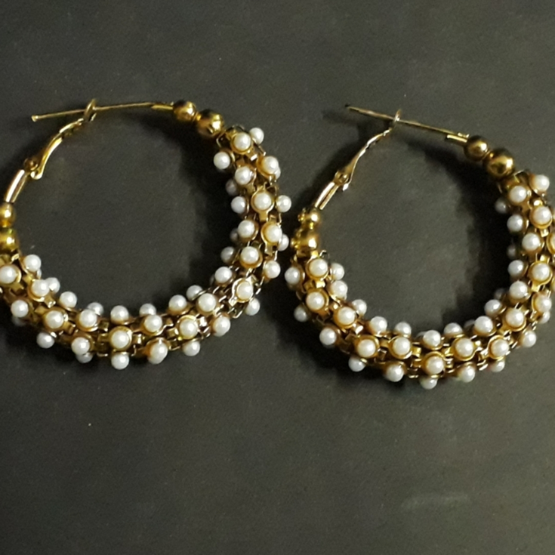 Efulgenz Antique Gold Plated Pearl & Crystal Traditional Hoop Bali Earrings for Girls and Women