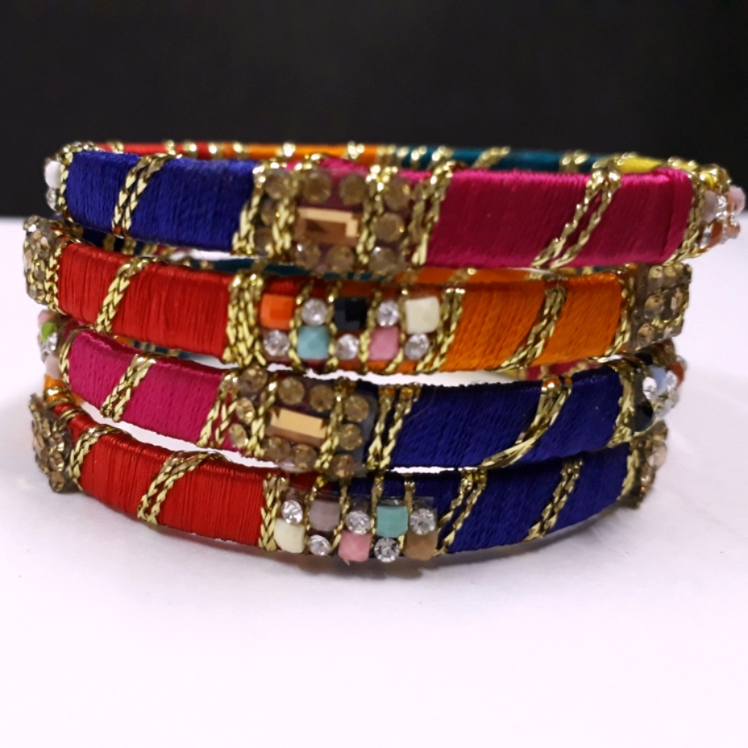 Thread Charm Colorful Bangles For Women 4 Pc Set