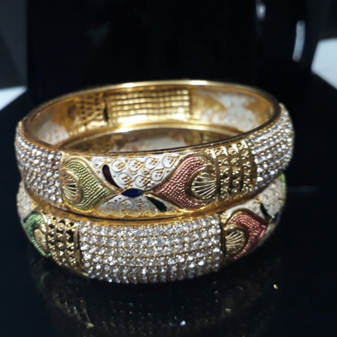 Exclusive Sparkling Gold Plated Floral Design AD Bangle Set For Women - Set of 2