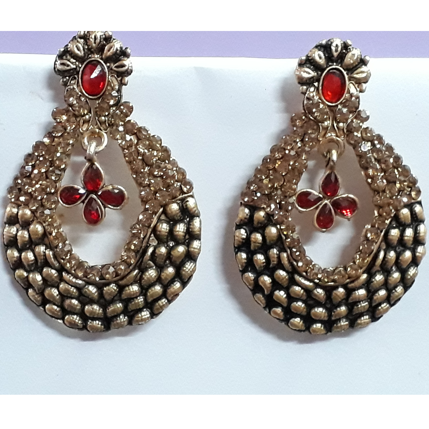 Red Stone with Black and Golden Polish Dangler Earring 