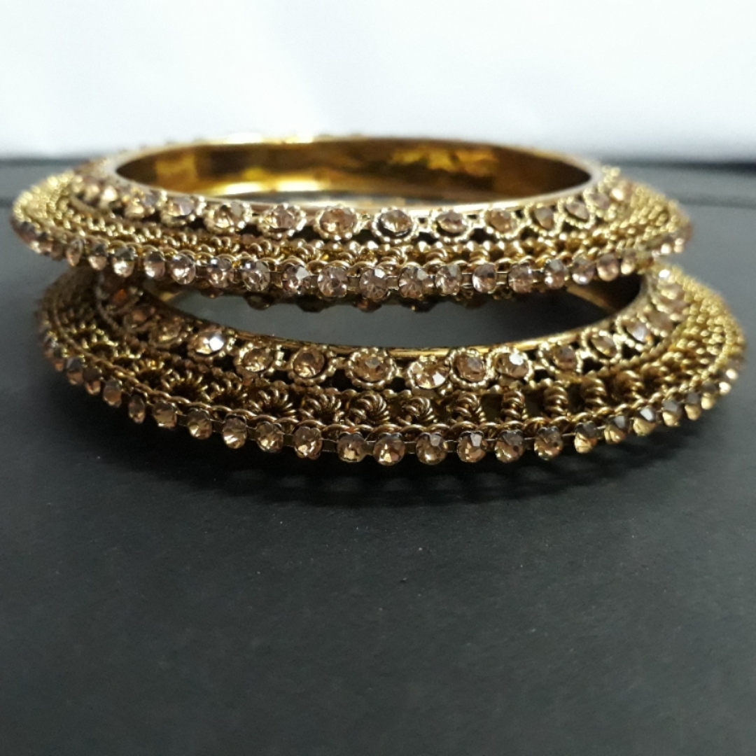 Traditional Jewellery Golden set of Two Bangles Jewelry for Women and Girls (ADJUSTABLE