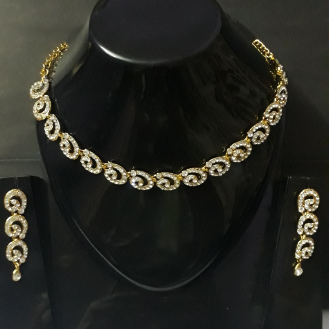 Beautiful Necklace Set in CZ Crystal Stones with Gold & Rhodium Plated 