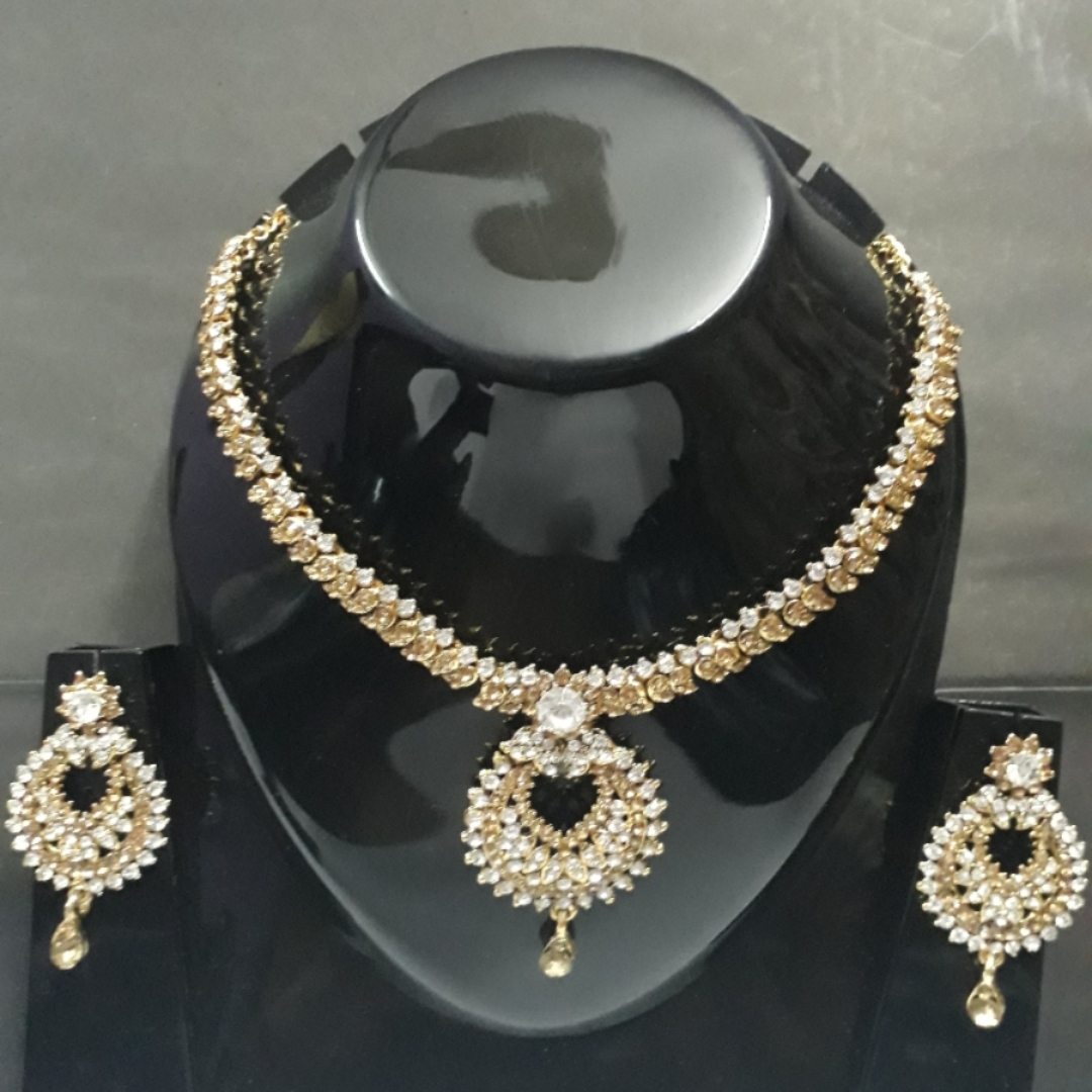 Gold Plated Australian Diamond Choker Necklace With Drop Earrings  Set For Women