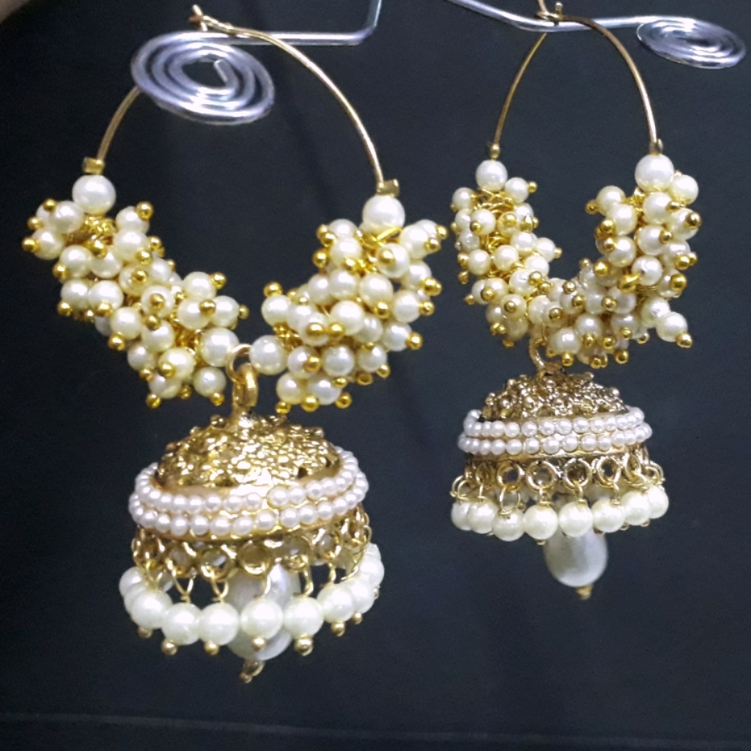 Trendy Stylish Fancy Party Wear Golden pearl Minakari Jhumki/Jhumka Earrings for Girls and Women