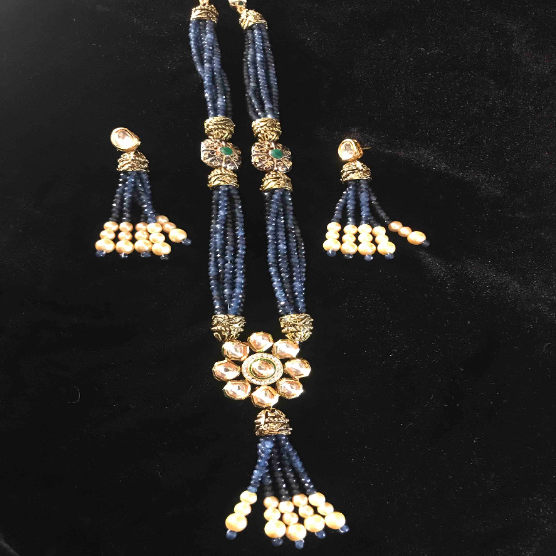 kundan with multistrand beads necklace and earrings 