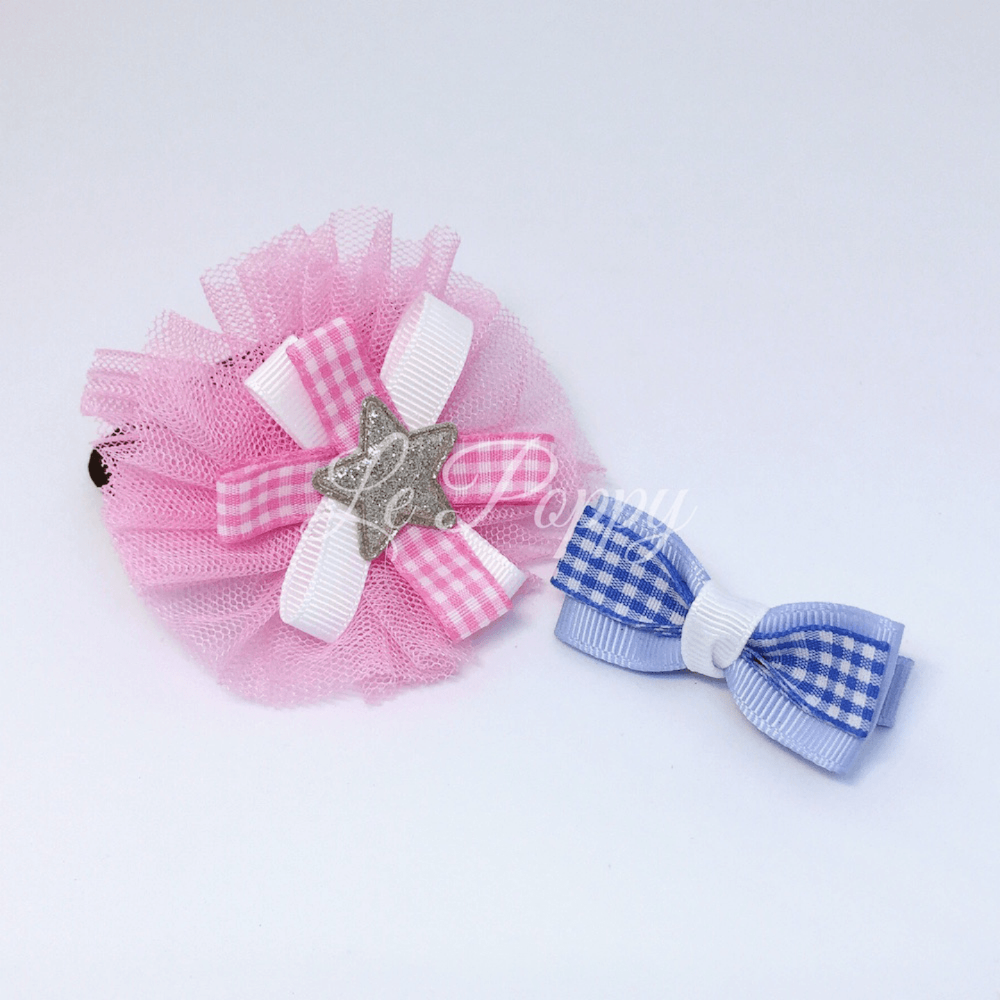 Pink Pinwheel on Tulle with Matching Checkered Bow 