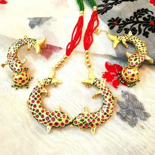 Motsyo Haar with Jhumka মৎস্য় হাৰ in Original Stone