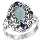 Scrollwork Chalcedony Sapphires Ring