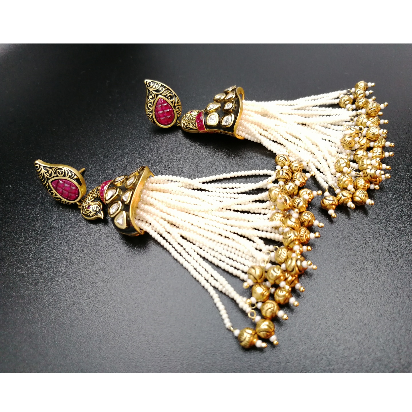 Kundan And Pearl Peacock Earrings