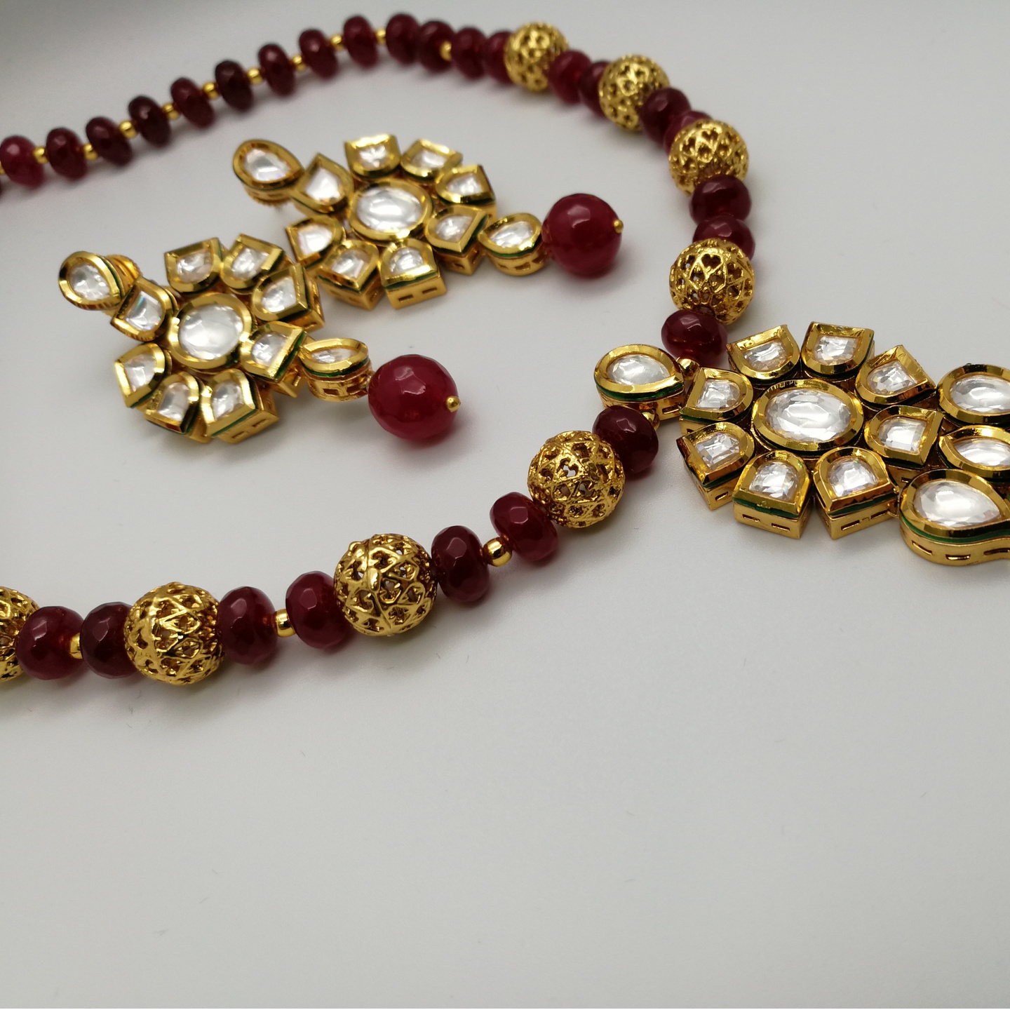 Kubdan With Meenakari And Ruby Beads Necklace Set