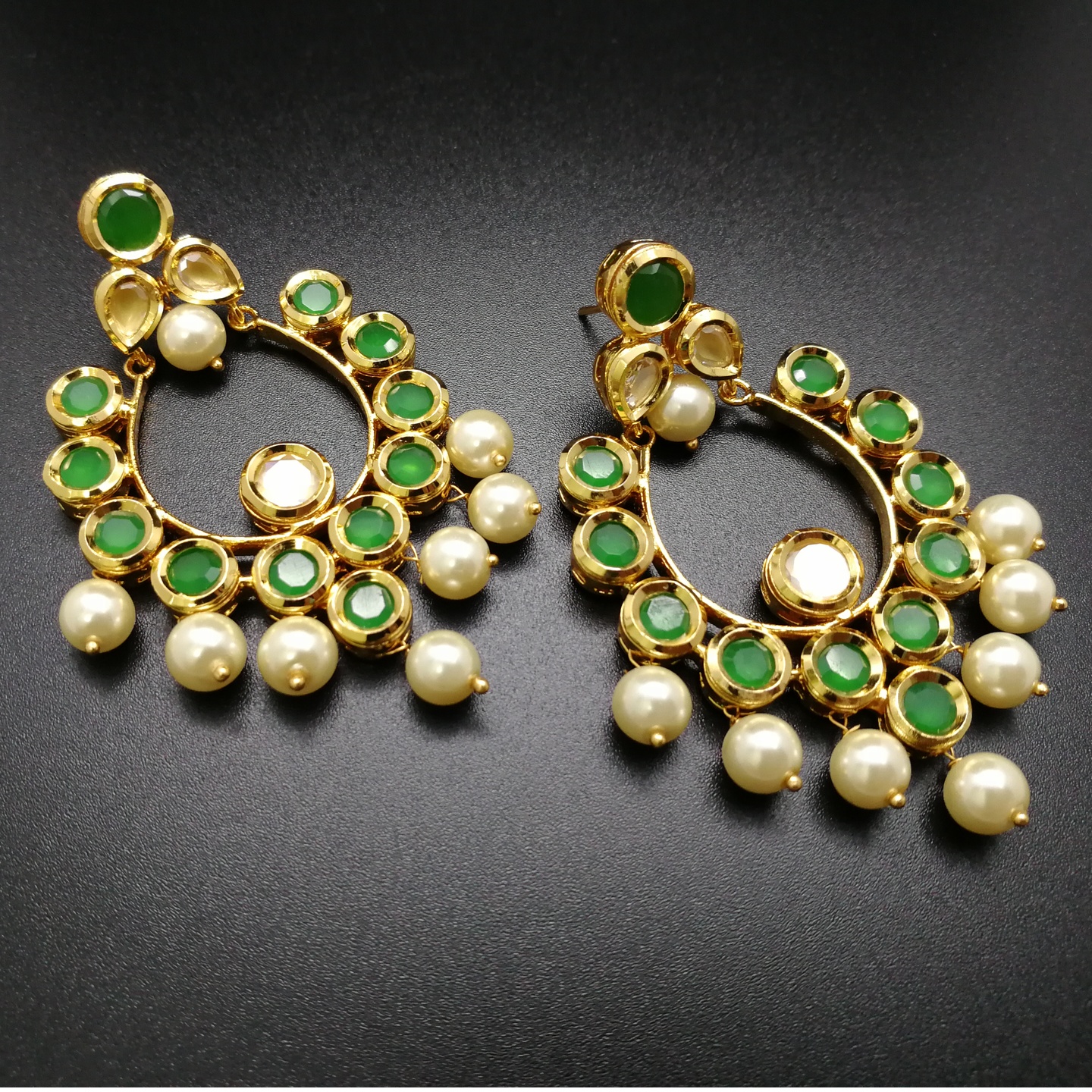 Emerald Kundan Pearl Earrings