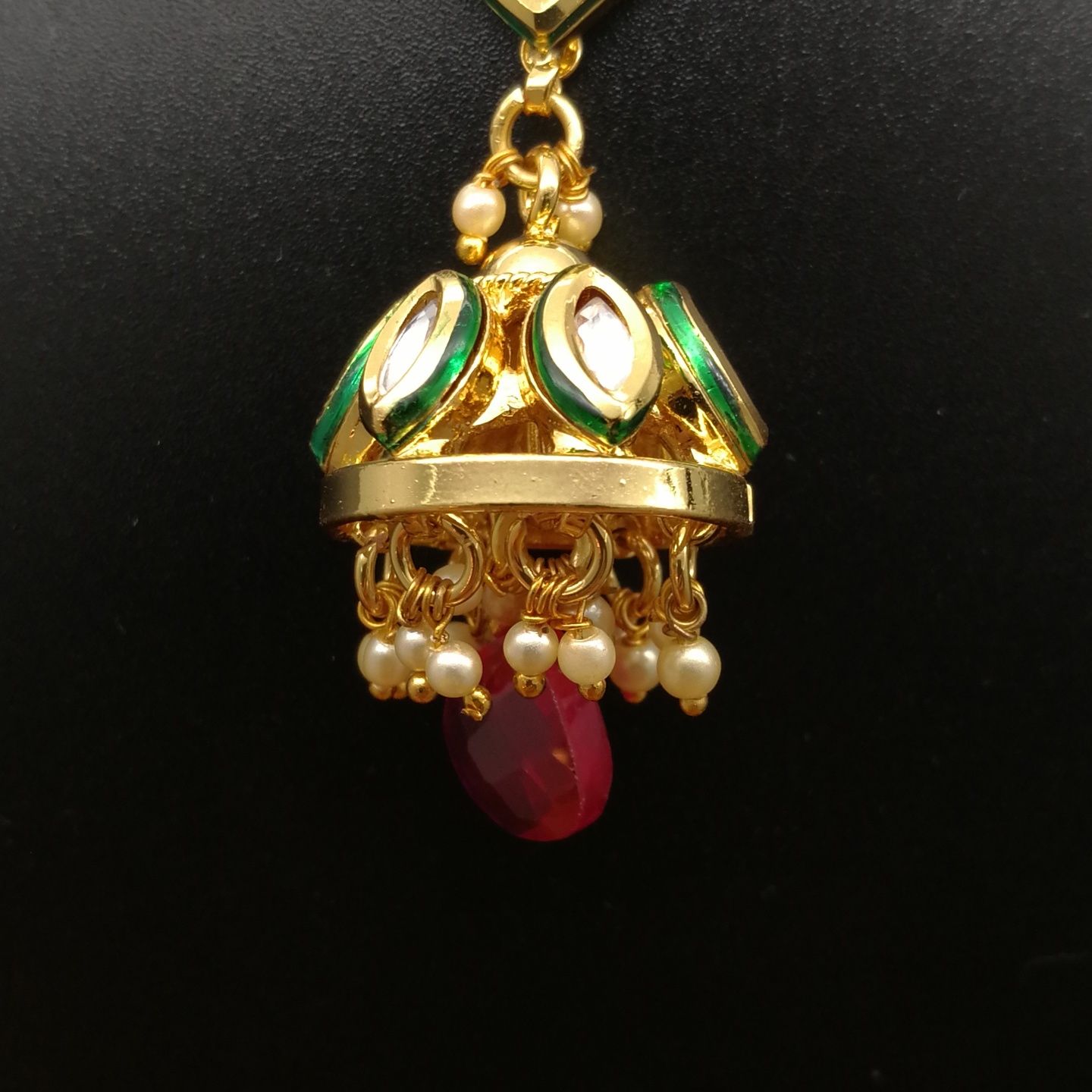 Kundan Jhumki With Ruby Red Dropping 