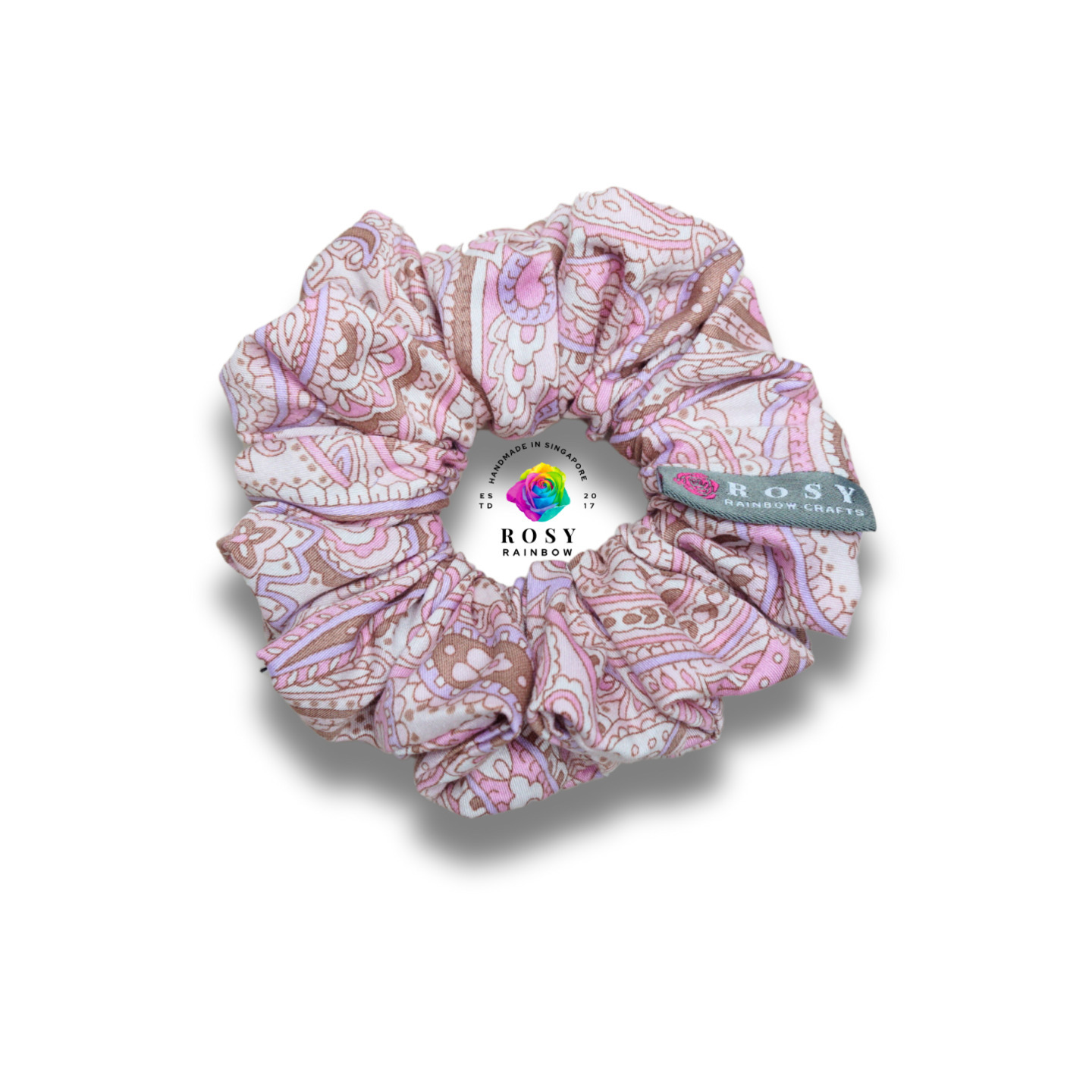Handmade Regular Scrunchie Paisley Soft Pink