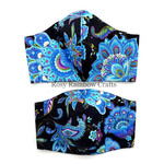 Exclusive Handmade 3D Seamless Masks Blue Paisley Florals In Black Large YouthWomenAdults