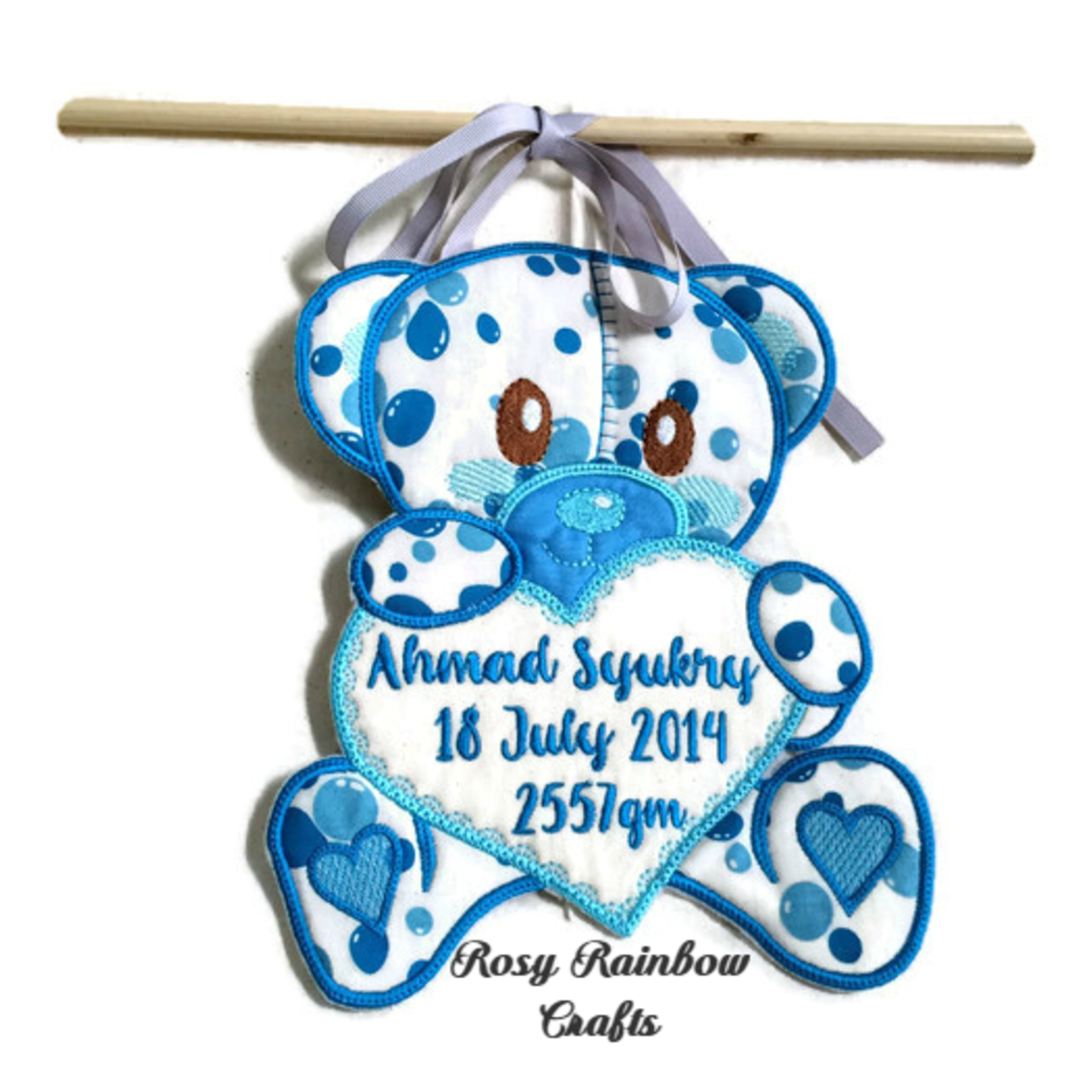 Exclusive Handmade Embroidered Customs Made To Order Baby Announcement Teddy Love Polka Dots Collections