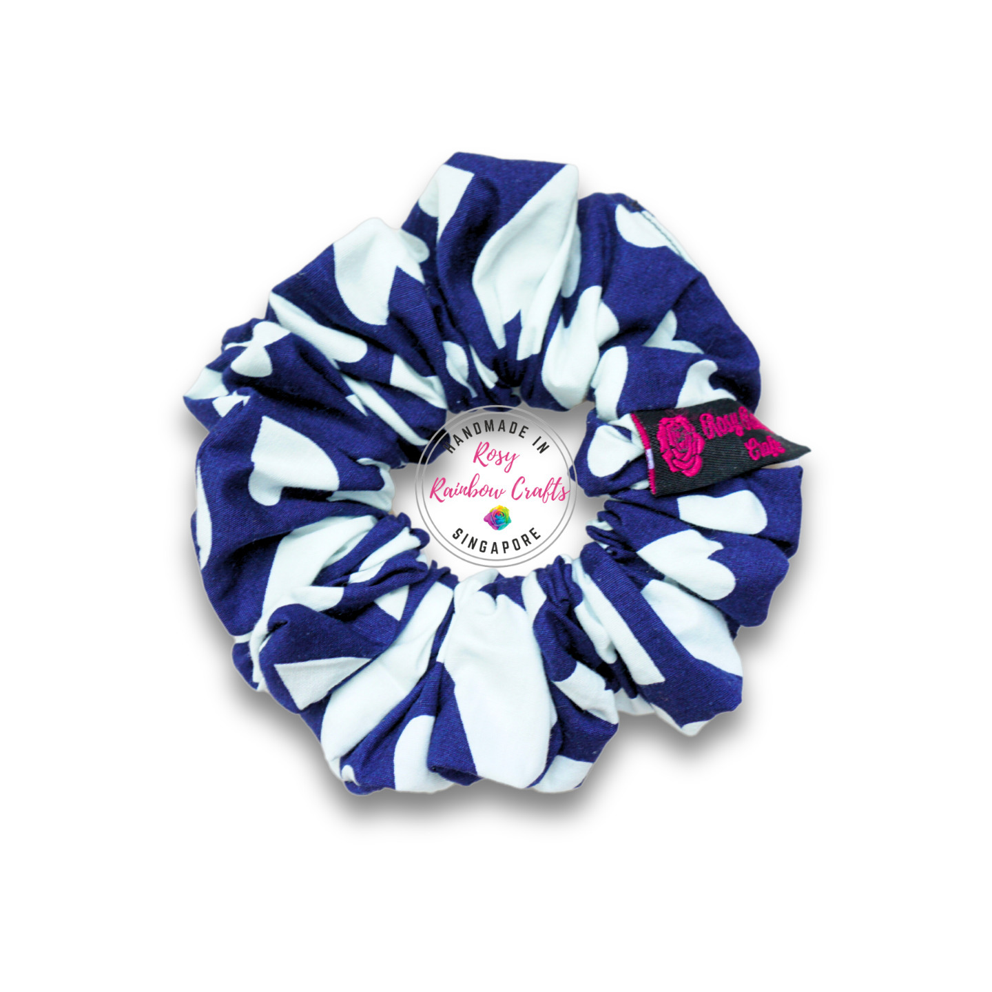 Regular Cotton Scrunchie White Hearts In Blue