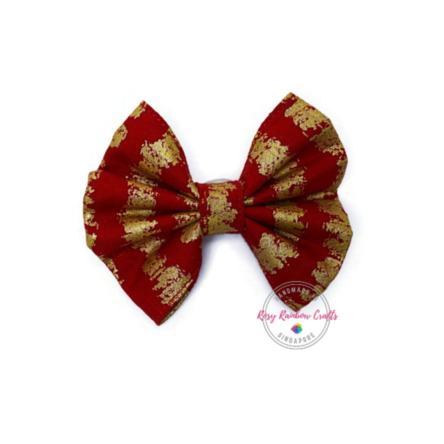 Handmade Fabrics Hair Bows Clip Christmas Red Gold Strips
