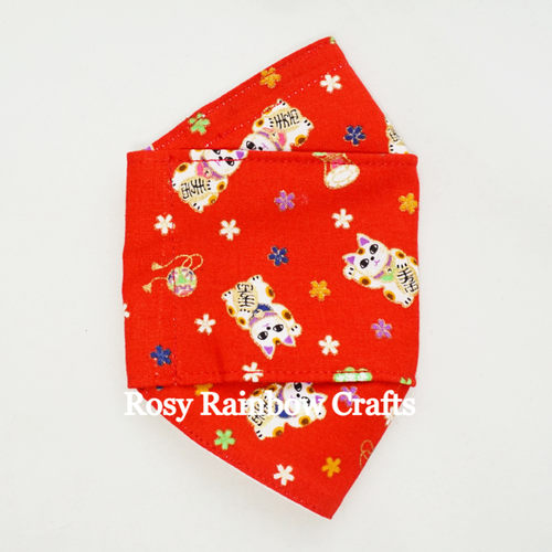 Exclusive Handmade 3D OrigamiBoat Masks Chinese Red Lucky Cat Extra Small 1-3 years old