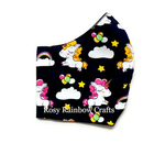 Exclusive Handmade 3D Original Masks Playful Unicorns in Navy Blue Medium 7 - 12 years old
