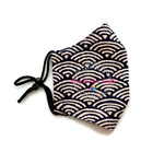 3D Seamless Mask Japanese Waves Navy Blue Medium (8-12 years old)